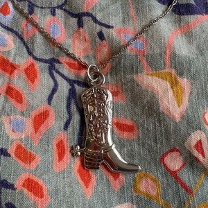 Silver tone Cowboy Boot Necklace – Western Charm Pendant – 25” Chain